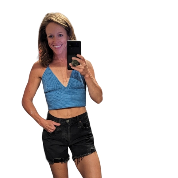 Hand Crafted Tops - Crocheted Crop Top Womens Small Boho Festival 90s Y2K Cropped